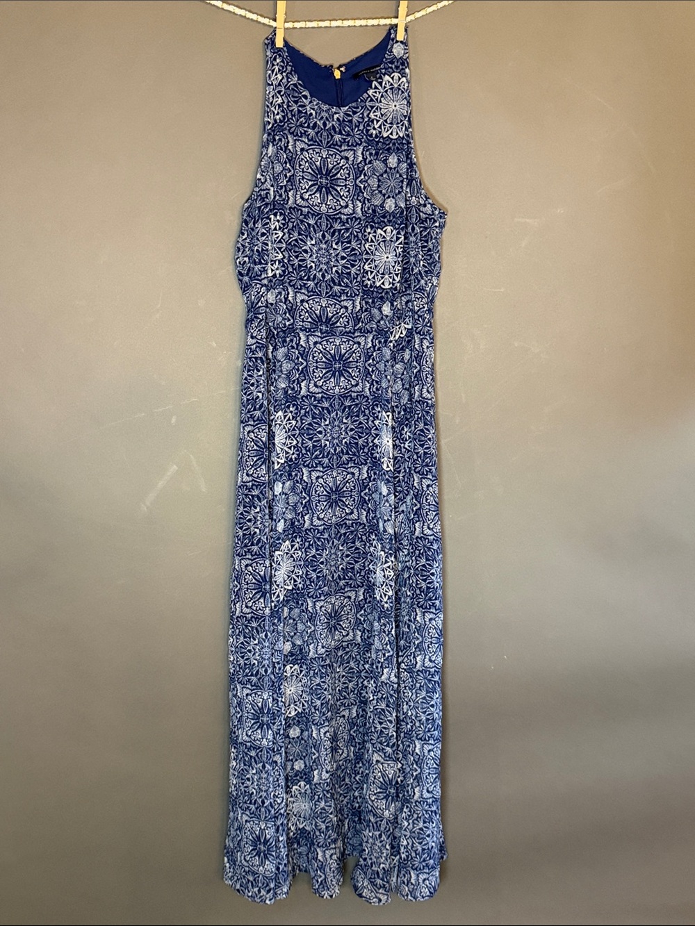 Tommy Hilfiger Navy and White Tile-Print Sleeveless Maxi Dress 8 Tropical